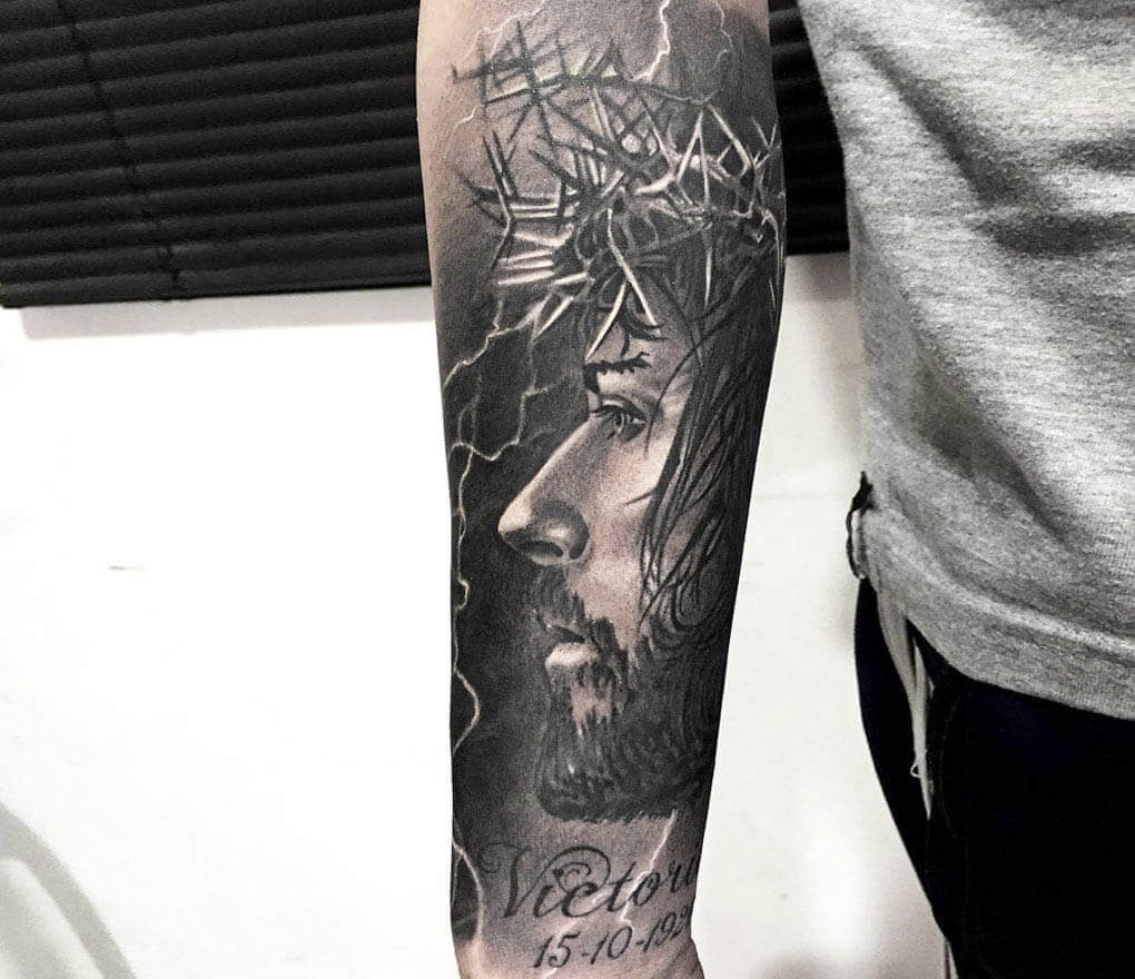 forearm jesus tattoo for men｜TikTok Search