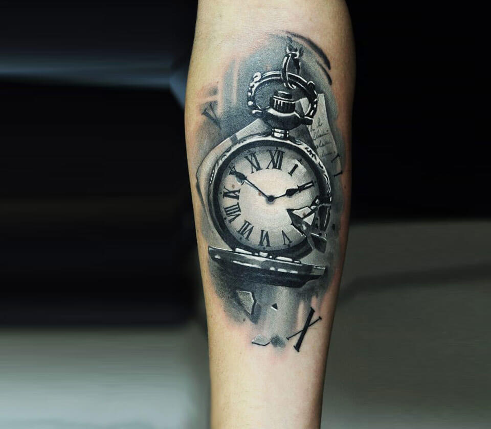 Pocket Watch Tattoo with Name & Birth Date on Shoulder: Timeless and  Meaningful Ink